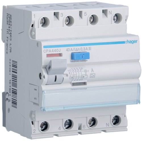 Hager CPA440J Fi-relé, 4P, 63A, 300mA, S Hager CPA440J Fi-relé, 4P, 63A, 300mA, S