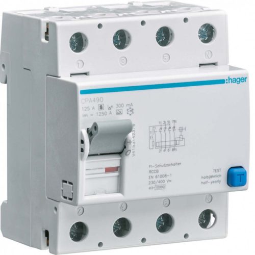 Hager CPA490 Fi-relé, 4P, 125A, 300mA, S