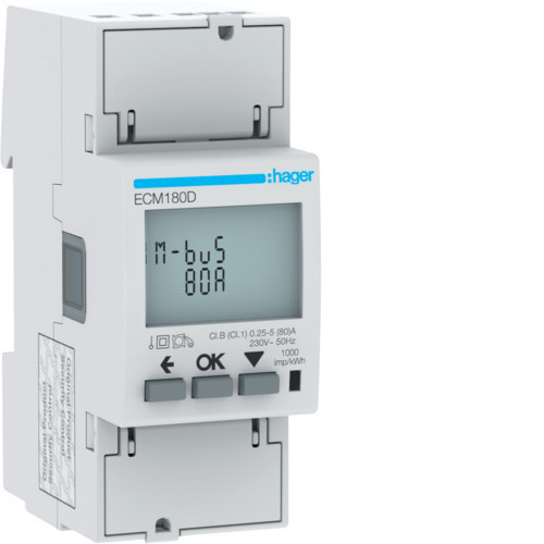 Hager ECM180D fogyasztásmérő 1 fázis 80A, M-Bus, MID