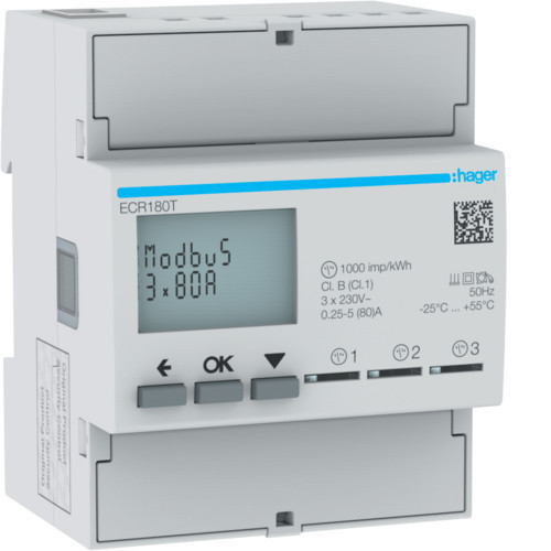 Hager ECR180T fogyasztásmérő 1 fázis 3x80A, MODBUS