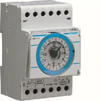   Hager EH111 Analóg napi kapcsolóóra, 1 váltó, 16A, 15perc/kapcs., járási tartalékkal