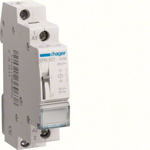 Hager EPN501, impulzusrelé 1P 16A, 1 Záró érintkező, 48 V AC / 24 V DC vezerlés (Hager EPN501)