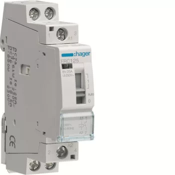   Hager Moduláris kontaktor 25A, kézi kapcsolással, 1 Záró érintkező, 230V AC 50 Hz (Hager ERC125)