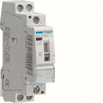   Hager Csendes moduláris kontaktor 25A, kézi kapcsolással, 2 Záró érintkező, 230V AC 50 Hz (Hager ERC225S)