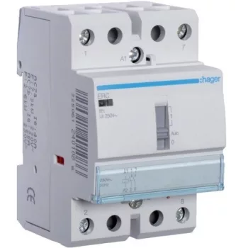   Hager ERC263, Moduláris kontaktor 63A, kézi kapcsolással, 2 Záró érintkező, 230V AC 50 Hz (Hager ERC263)