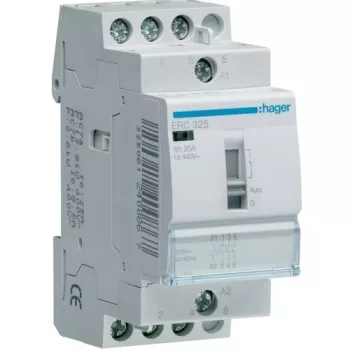   Hager Moduláris kontaktor 25A, kézi kapcsolással, 3 Záró érintkező, 230V AC 50 Hz (Hager ERC325)