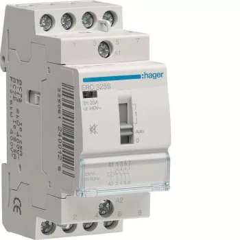   Hager Csendes moduláris kontaktor 25A, kézi kapcsolással, 3 Záró érintkező, 230V AC 50 Hz (Hager ERC325S)