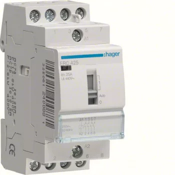   Hager Moduláris kontaktor 25A, kézi kapcsolással, 4 Záró érintkező, 230V AC 50 Hz (Hager ERC425)