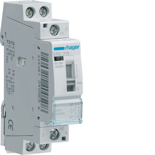 Hager ERD218 Relé, 1Z+1NY, 16A, 24V AC, I-0-II, moduláris Hager ERD218 Relé, 1Z+1NY, 16A, 24V AC, I-0-II, moduláris