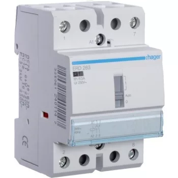  Hager ERD263, Moduláris kontaktor 63A, kézi kapcsolással, 2 Záró érintkező, 24V AC 50 Hz (Hager ERD263)