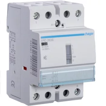   Hager ERD263S, Csendes moduláris kontaktor 63A, kézi kapcsolással, 2 Záró érintkező, 24V AC/DC 50 Hz (Hager ERD263S)