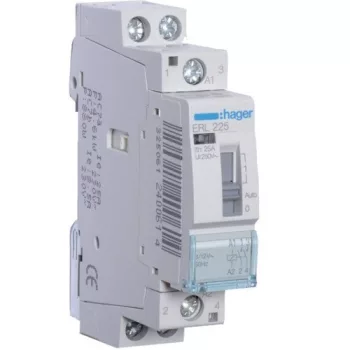   Hager Moduláris kontaktor 25A, kézi kapcsolással, 2 Záró érintkező, 12V AC 50 Hz (Hager ERL225)