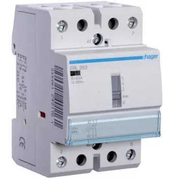  Hager ERL263, Moduláris kontaktor 63A, kézi kapcsolással, 2 Záró érintkező, 12V AC 50 Hz (Hager ERL263)