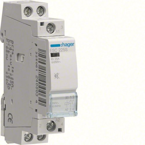 Hager Csendes moduláris kontaktor 25A, 2 Záró érintkező, 230V AC 50 Hz (Hager ESC225S)