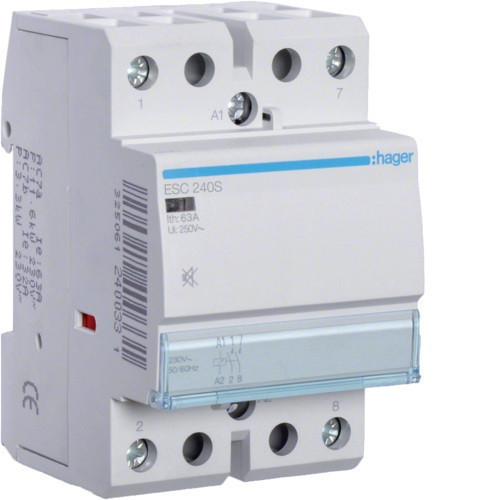 Hager Csendes moduláris kontaktor 40A, 2 Záró érintkező, 230V AC 50 Hz (Hager ESC240S)