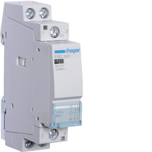 Hager Moduláris kontaktor 40A, 2 Nyitó érintkező, 230V AC 50 Hz (Hager ESC241)