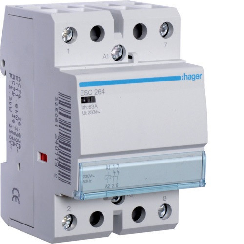Hager ESC264, Moduláris kontaktor 63A, 2 Nyitó érintkező, 230V AC 50 Hz (Hager ESC264)