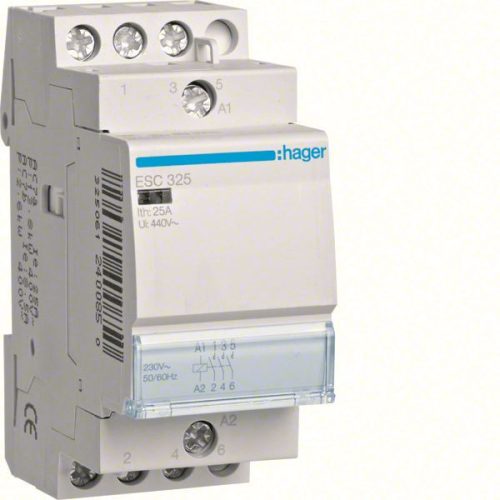 Hager Moduláris kontaktor 25A, 3 Záró érintkező, 230V AC 50 Hz (Hager ESC325)