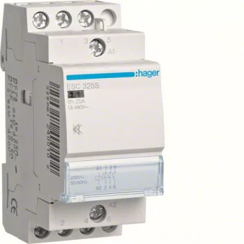   Hager Csendes moduláris kontaktor 25A, 3 Záró érintkező, 230V AC 50 Hz (Hager ESC325S)