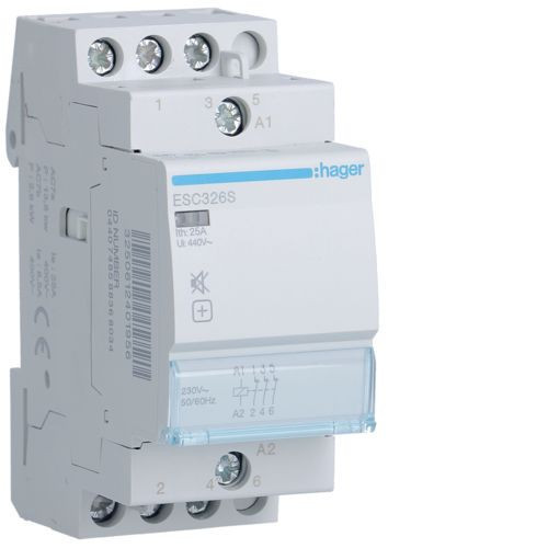 Hager ESC326S Csendes mágneskapcsoló 3Ny 25A 230V AC 50 Hz