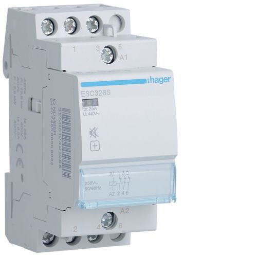 Hager ESC326S Csendes mágneskapcsoló 3Ny 25A 230V AC 50 Hz Hager ESC326S Csendes mágneskapcsoló 3Ny 25A 230V AC 50 Hz