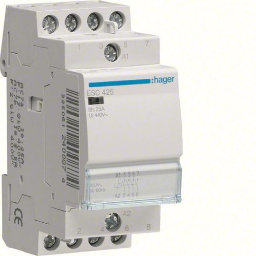 Hager Moduláris kontaktor 25A, 4 Záró érintkező, 230V AC 50 Hz (Hager ESC425)