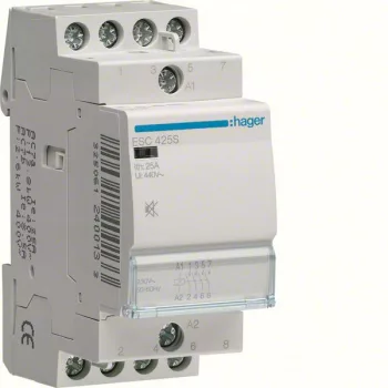   Hager Csendes moduláris kontaktor 25A, 4 Záró érintkező, 230V AC 50 Hz (Hager ESC425S)