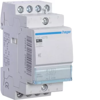   Hager Csendes moduláris kontaktor 25A, 2 Záró + 2 Nyitó érintkező, 230V AC 50 Hz (Hager ESC427S)