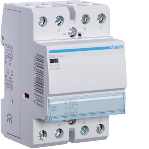 Hager Moduláris kontaktor 40A, 4 Nyitó érintkező, 230V AC 50 Hz (Hager ESC441)