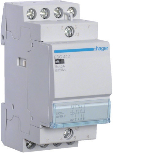Hager Moduláris kontaktor 40A, 2 Záró + 2 Nyitó érintkező, 230V AC 50 Hz (Hager ESC442)