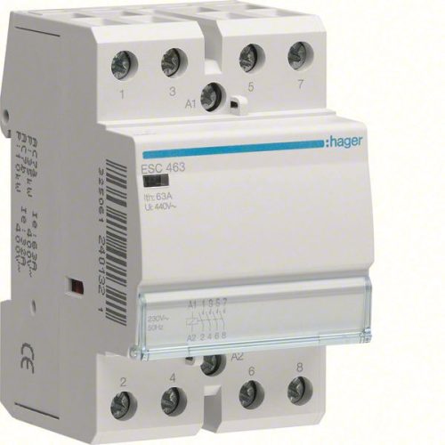 Hager ESC463, Moduláris kontaktor 63A, 4 Záró érintkező, 230V AC 50 Hz (Hager ESC463)