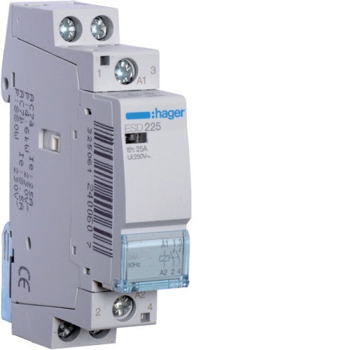 Hager Moduláris kontaktor 25A, 2 Záró érintkező, 24V AC 50 Hz (Hager ESD225)