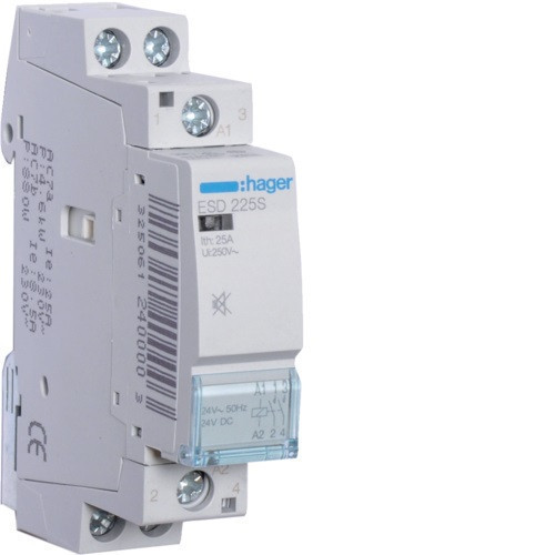 Hager Csendes moduláris kontaktor 25A, 2 Záró érintkező, 24V AC/DC 50 Hz (Hager ESD225S)