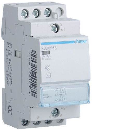 Hager ESD326S Csendes mágneskapcsoló 3Ny 25A 24V AC/DC 50 Hz Hager ESD326S Csendes mágneskapcsoló 3Ny 25A 24V AC/DC 50 Hz