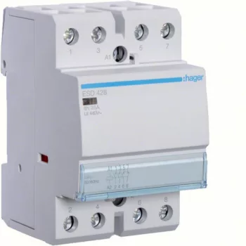   Hager Moduláris kontaktor 25A, 3 Záró + 1 Nyitó érintkező, 24V AC 50 Hz (Hager ESD428)
