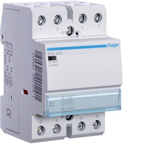 Hager Moduláris kontaktor 40A, 4 Záró érintkező, 24V AC 50 Hz (Hager ESD440)