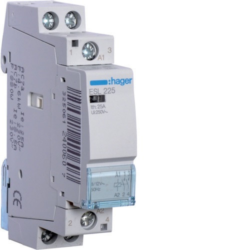 Hager Moduláris kontaktor 25A, 2 Záró érintkező, 12V AC 50 Hz (Hager ESL225)