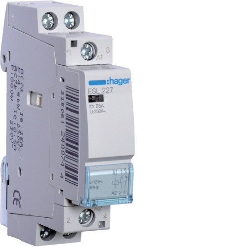 Hager Moduláris kontaktor 25A, 1 Záró + 1 Nyitó érintkező, 12V AC 50 Hz (Hager ESD227)