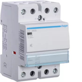   Hager ESL263S, Csendes moduláris kontaktor 63A, 2 Záró érintkező, 12V AC/DC 50 Hz (Hager ESL263S)