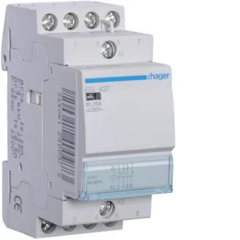   Hager Moduláris kontaktor 25A, 2 Záró + 2 Nyitó érintkező, 12V AC 50 Hz (Hager ESL427)