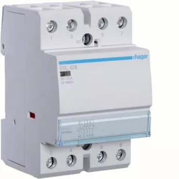   Hager Moduláris kontaktor 25A, 3 Záró + 1 Nyitó érintkező, 12V AC 50 Hz (Hager ESL428)