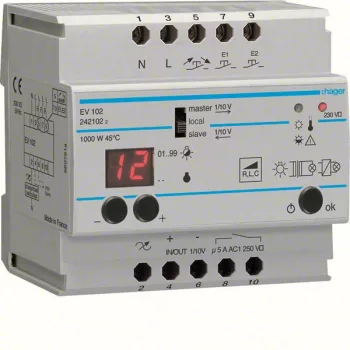   Hager EV102 Dimmer, univerzális, komfort, programozható, Master/Slave üzem, 1000W, 1-10V be/kimenet