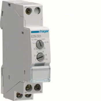   Hager EZN001 Időrelé, meghúzás késleltetéssel, 1 váltó, 10A-230V AC, 12-48V DC, 24-230V AC