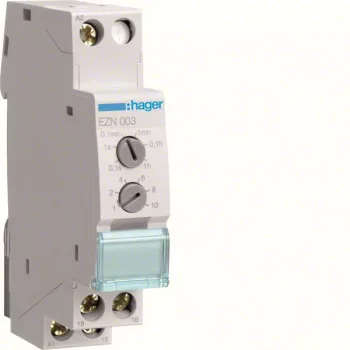   Hager EZN003 Időrelé, bekapcsolást törlő, 1 váltó, 10A-230V AC, 12-48V DC, 24-230V AC