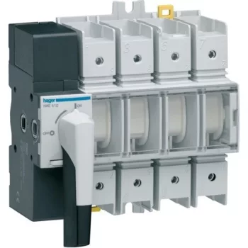   Hager HAE410, moduláris terheléskapcsoló 4P 100A 380/415V, látható kapcsolási helyzettel (Hager HAE410)
