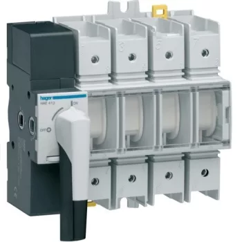   Hager HAE412, moduláris terheléskapcsoló 4P 125A 380/415V, látható kapcsolási helyzettel (Hager HAE412)