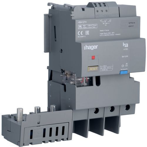 Hager HBA127H x160 áramvédő-kapcsoló blokk, 3P, 300mA, 125A, fix Hager HBA127H x160 áramvédő-kapcsoló blokk, 3P, 300mA, 125A, fix
