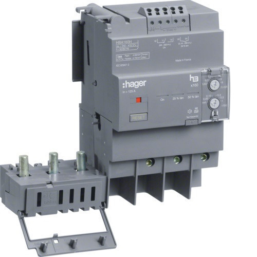 Hager HBA160H x160 áramvédő-kapcsoló blokk, 3P; 0,03-6A; 0,06-1s; 160A Hager HBA160H x160 áramvédő-kapcsoló blokk, 3P; 0,03-6A; 0,06-1s; 160A