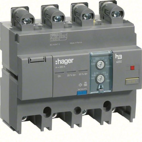 Hager HBB251H x250 áramvédő-kapcsoló blokk, 4P; 0,03-6A; 0,06-1s; 250A