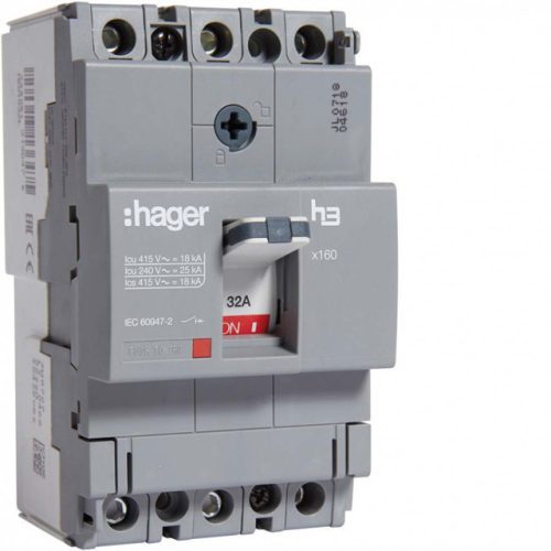 Hager HDA032L x160 TM kompakt megszakító, 3P, 32A, 18kA